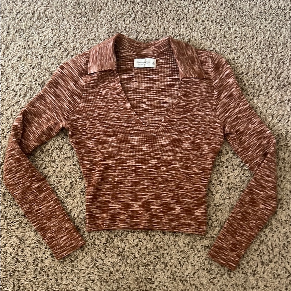 Abercrombie & Fitch Brown Fitted Crop Blouse